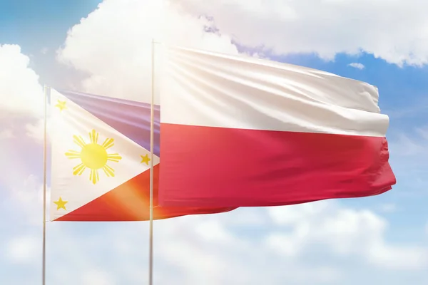 Sunny Blue Sky Flags Poland Philippines — Stockfoto
