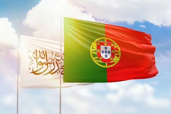 Sunny Blue Sky Flags Portugal Afghanistan — ストック写真