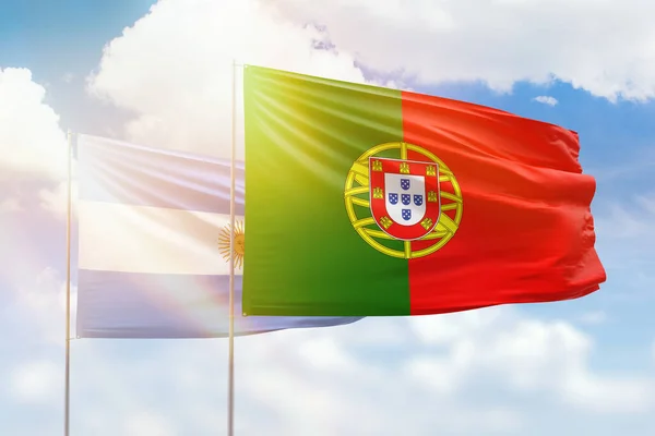 Sunny Blue Sky Flags Portugal Argentina — Fotografia de Stock