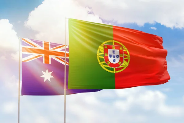 Sunny Blue Sky Flags Portugal Australia — Stok fotoğraf
