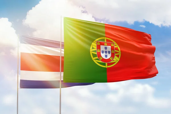 Sunny Blue Sky Flags Portugal Costa Rica — Stok fotoğraf