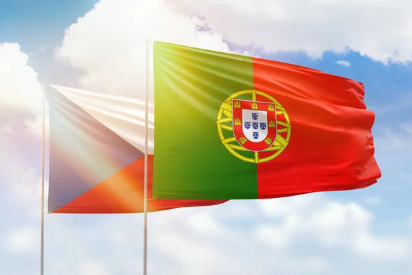 Sunny Blue Sky Flags Portugal Czechia — Stock Photo, Image