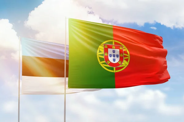 Sunny Blue Sky Flags Portugal Estonia — Stock Photo, Image
