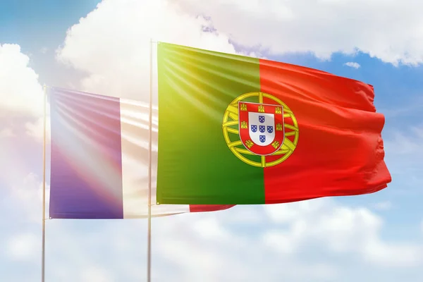 Sunny Blue Sky Flags Portugal France — Fotografia de Stock