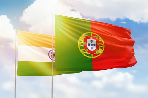 Sunny Blue Sky Flags Portugal India — Fotografia de Stock