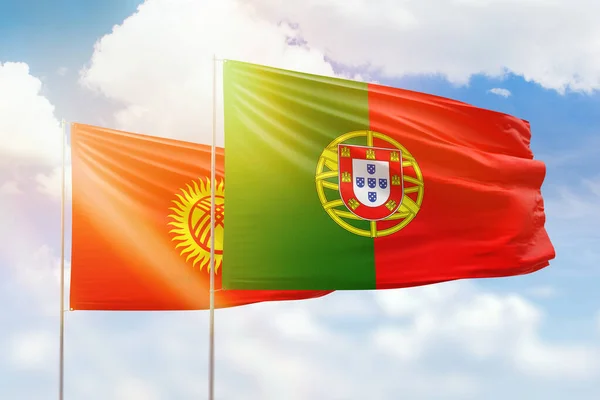 Sunny Blue Sky Flags Portugal Kyrgyzstan — Fotografia de Stock