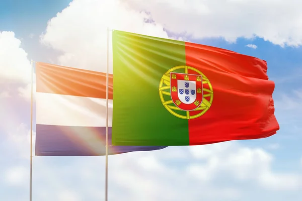 Sunny Blue Sky Flags Portugal Netherlands — Stok fotoğraf