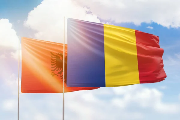Sunny Blue Sky Flags Romania Albania — 图库照片