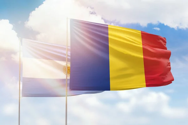 Sunny Blue Sky Flags Romania Argentina — Stockfoto