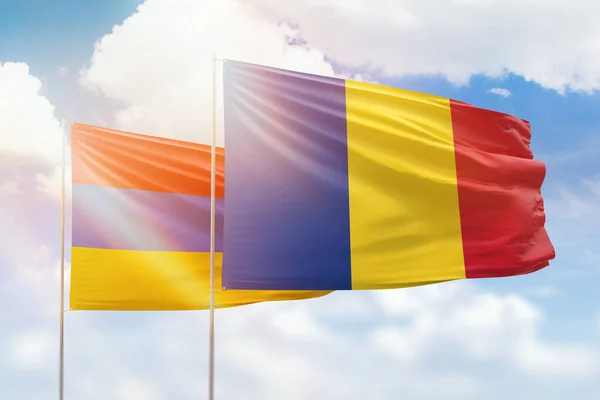 Sunny Blue Sky Flags Romania Armenia — Stockfoto