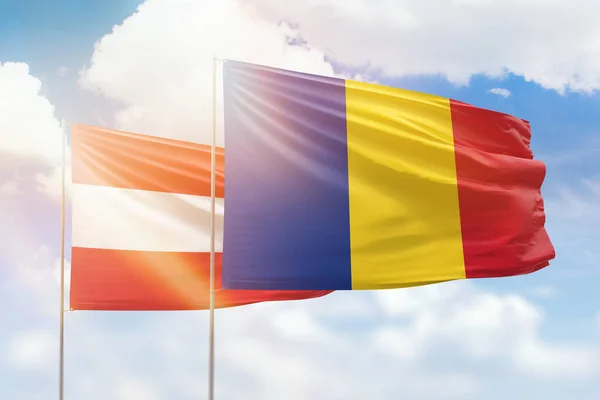 Sunny Blue Sky Flags Romania Austria — Stockfoto