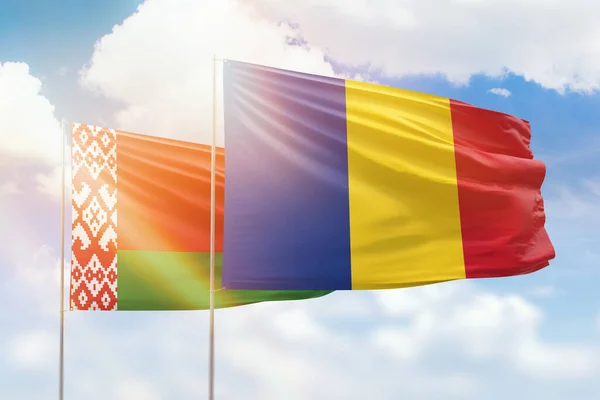Sunny Blue Sky Flags Romania Belarus — 图库照片