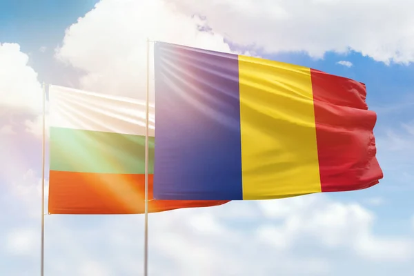 Sunny Blue Sky Flags Romania Bulgaria — 图库照片