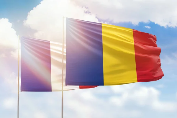 Sunny Blue Sky Flags Romania France — Stockfoto