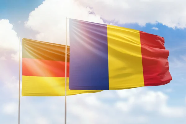 Sunny Blue Sky Flags Romania Germany — Stockfoto