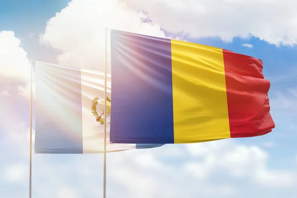 Sunny Blue Sky Flags Romania Guatemala — 图库照片