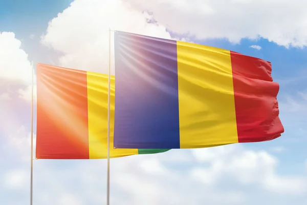 Sunny Blue Sky Flags Romania Guinea — Stockfoto