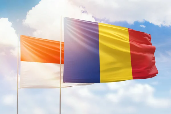 Sunny Blue Sky Flags Romania Indonesia — Stockfoto