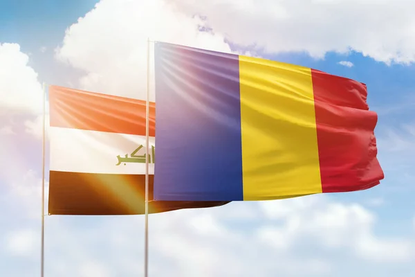 Sunny Blue Sky Flags Romania Iraq — 图库照片