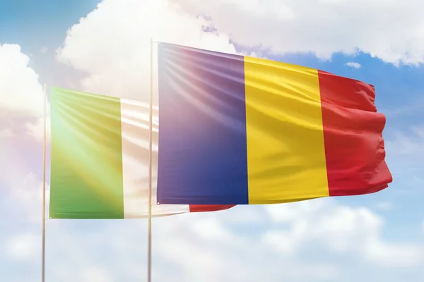 Sunny Blue Sky Flags Romania Italy — 图库照片