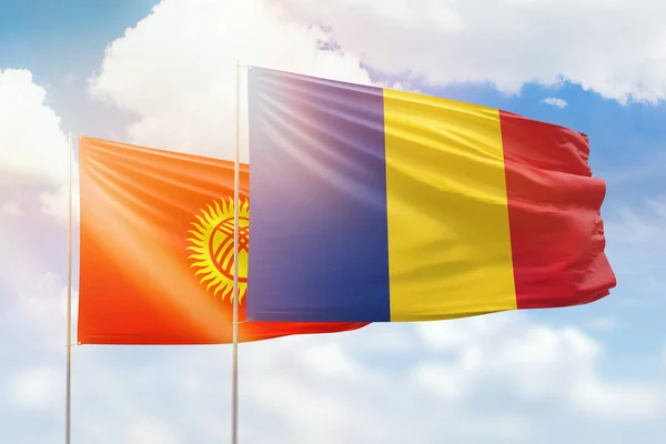 Sunny Blue Sky Flags Romania Kyrgyzstan — 图库照片