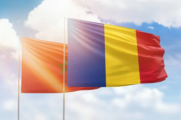 Sunny Blue Sky Flags Romania Morocco — Stockfoto
