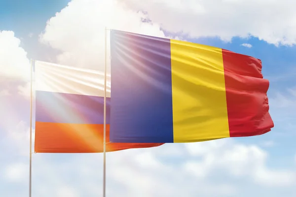 Sunny Blue Sky Flags Romania Russia — Stockfoto