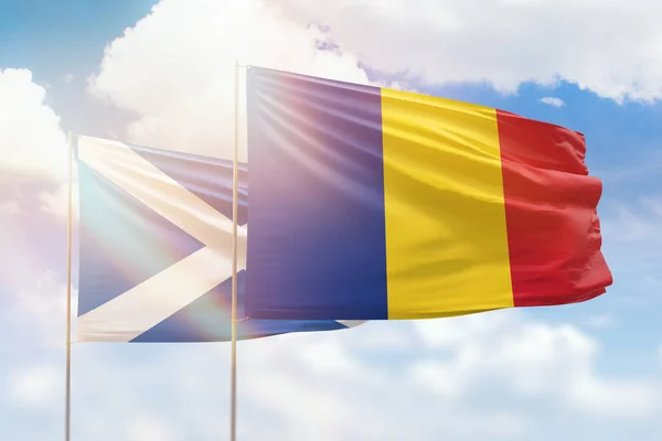 Sunny Blue Sky Flags Romania Scotland — Stockfoto