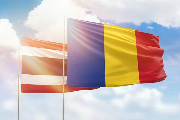 Sunny Blue Sky Flags Romania Thailand — 图库照片