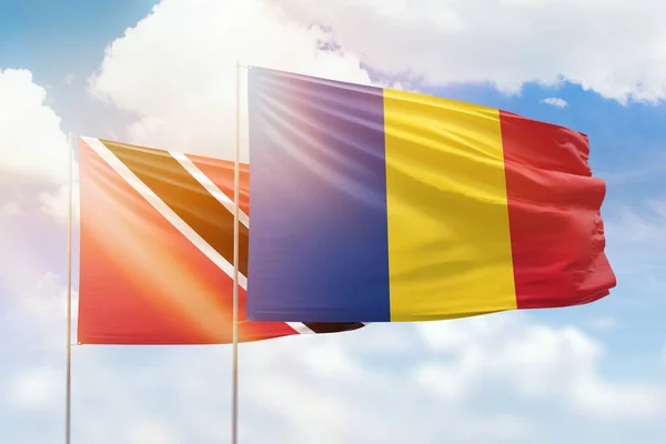 Sunny Blue Sky Flags Romania Trinidad Tobago — Stockfoto