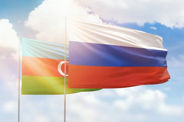 Сонячне Блакитне Небо Прапори Росії Азербаян — стокове фото