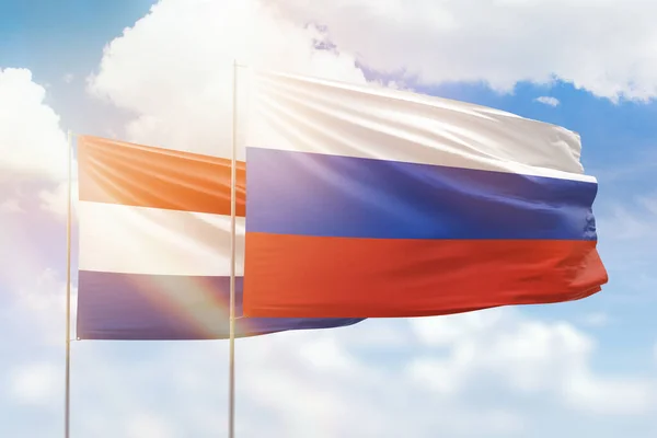Sunny Blue Sky Flags Russia Netherlands — ストック写真