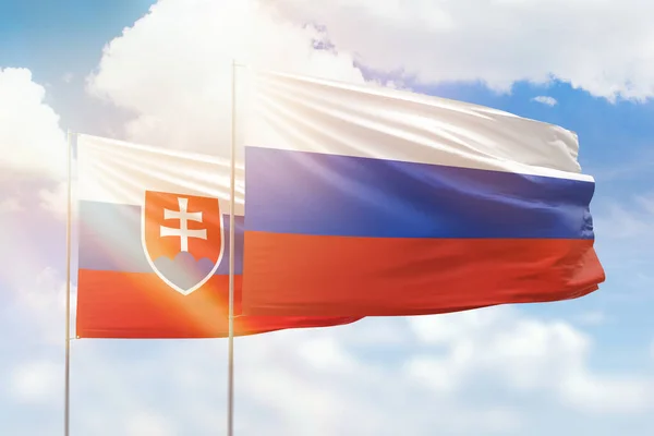 Sunny Blue Sky Flags Russia Slovakia — Zdjęcie stockowe