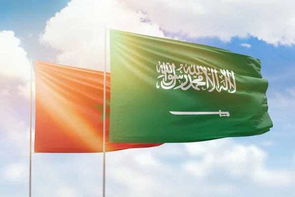 Sunny Blue Sky Flags Saudi Arabia Morocco — Stock fotografie