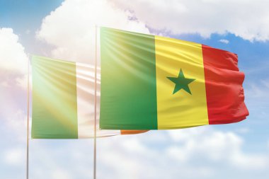 Sunny blue sky and flags of senegal and ireland