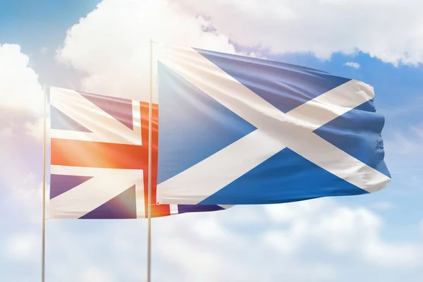 Sunny Blue Sky Flags Scotland Great Britain — Stockfoto