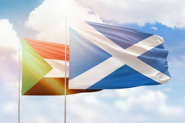 Sunny Blue Sky Flags Scotland Sudan — Stock Photo, Image