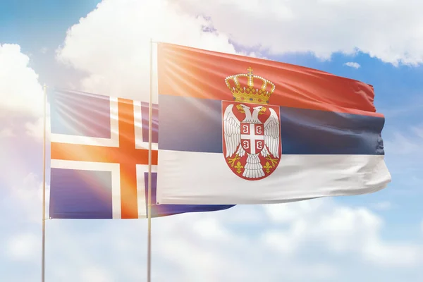 Sunny Blue Sky Flags Serbia Iceland — Stock Photo, Image