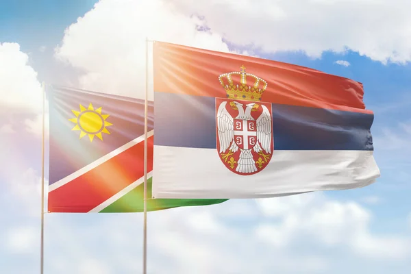 Sunny Blue Sky Flags Serbia Namibia — Fotografia de Stock