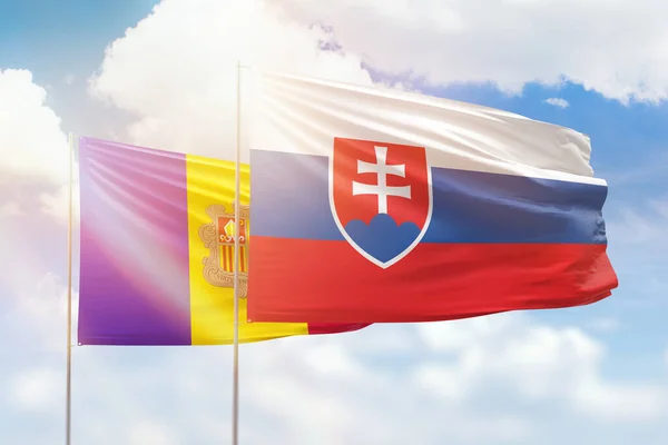 Sunny Blue Sky Flags Slovakia Andorra — Fotografia de Stock