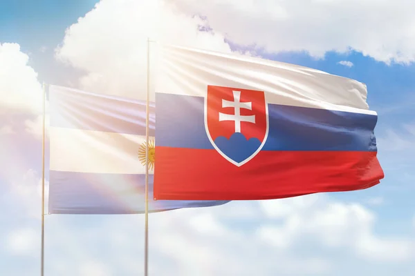 Sunny Blue Sky Flags Slovakia Argentina — Photo