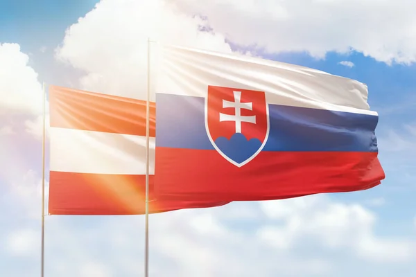 Sunny Blue Sky Flags Slovakia Austria — Photo