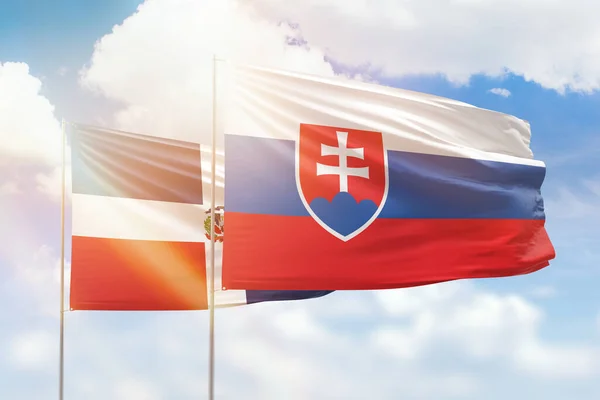 Sunny Blue Sky Flags Slovakia Dominican Republic — Stock Fotó