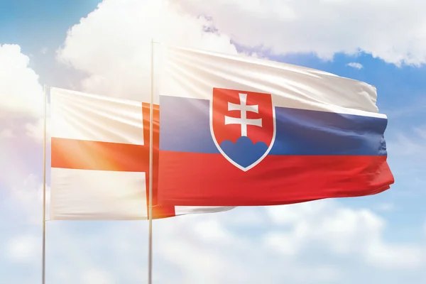 Sunny Blue Sky Flags Slovakia England — Photo