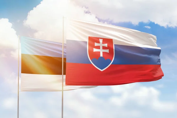 Sunny Blue Sky Flags Slovakia Estonia — Zdjęcie stockowe