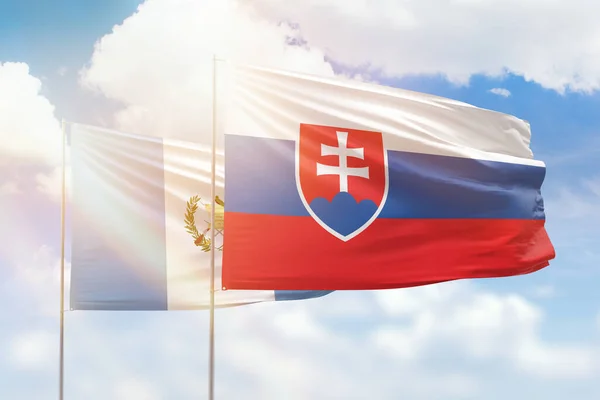 Sunny Blue Sky Flags Slovakia Guatemala — Fotografia de Stock