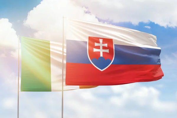 Sunny Blue Sky Flags Slovakia Ireland — Zdjęcie stockowe