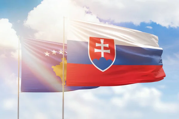 Sunny Blue Sky Flags Slovakia Kosovo —  Fotos de Stock