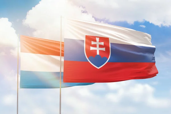 Sunny Blue Sky Flags Slovakia Luxembourg —  Fotos de Stock