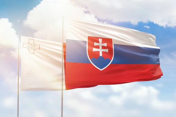 Sunny Blue Sky Flags Slovakia Malta — Fotografia de Stock